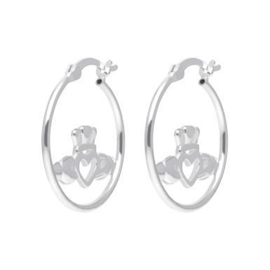New Sterling Silver Claddagh Hoop Earrings