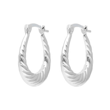 New Sterling Silver Oval Wave Twist Creole Earrings