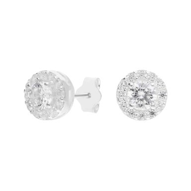 New Sterling Silver Cubic Zirconia Round Halo Stud Earrings
