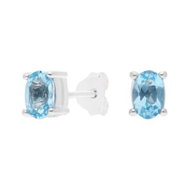 New Sterling Silver Oval Blue Topaz Stud Earrings