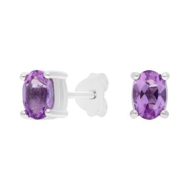 New Sterling Silver Oval Amethyst Stud Earrings