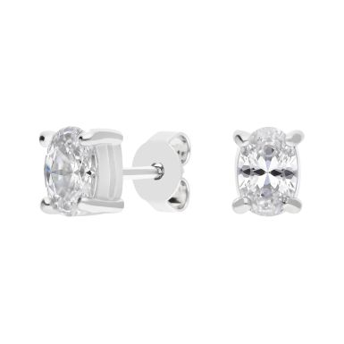 New Sterling Silver Cubic Zirconia Oval Stud Earrings