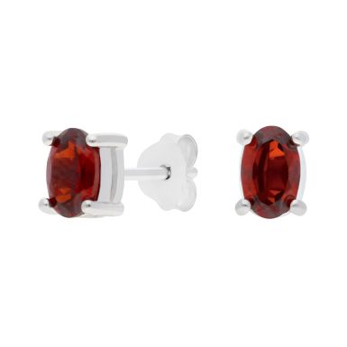 New Sterling Silver Oval Garnet Stud Earrings