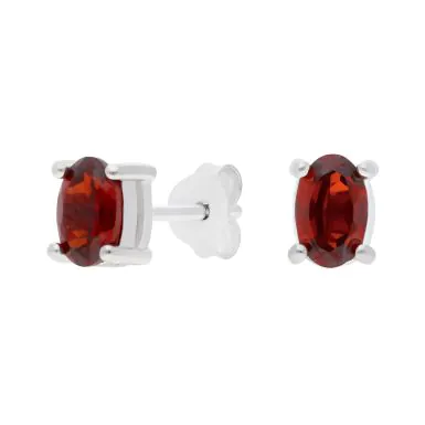 New Sterling Silver Oval Garnet Stud Earrings