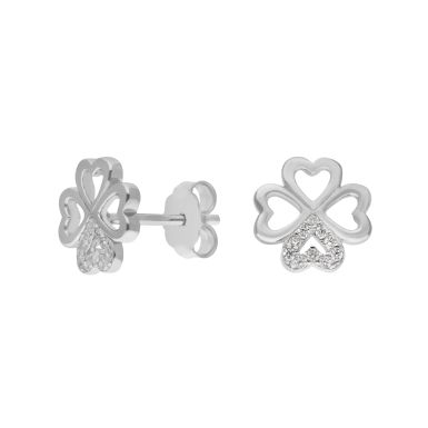 New Sterling Silver Cubic Zirconia Heart Clover Stud Earrings