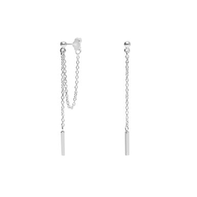 New Sterling Silver Double Chain Bar Drop Earrings