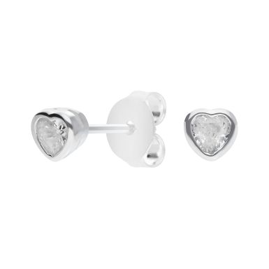 New Sterling Silver Cubic Zirconia Heart Stud Earrings