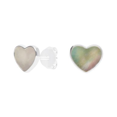 New Sterling Silver Mother Of Pearl Heart Stud Earrings