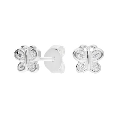 New Sterling Silver Cubic Zirconia Butterfly Stud Earrings