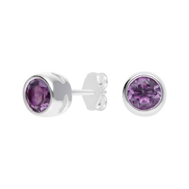 New Sterling Silver Amethyst Rubover Stud Earrings