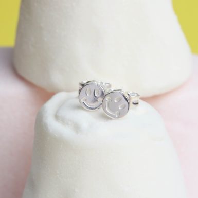 New Sterling Silver Happy Smiley Face Stud Earrings