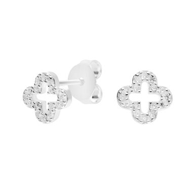 New Sterling Silver Cubic Zirconia Clover Petal Stud Earrings
