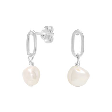 LINK W/PEARL DROP EARRINGS - SILVER main image 0