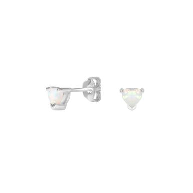 New Sterling Silver Opal Heart Stud Earrings