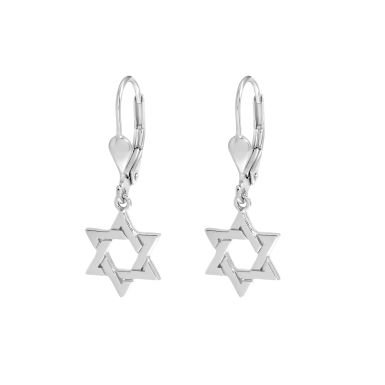 New Sterling Silver Star Of David Drop Earrings