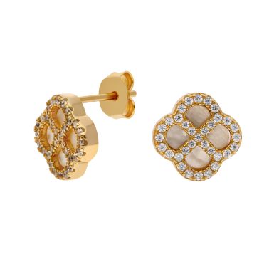 New Gold Plated Cubic Zirconia & Mother Of Pearl Petal Earrings