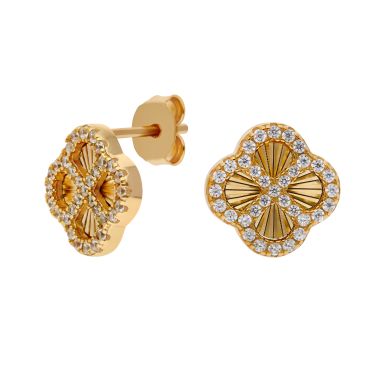 New Gold Plated Cubic Zirconia Sunburst Petal Earrings