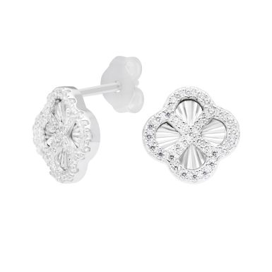 New Sterling Silver Cubic Zirconia Sunburst Petal Stud Earrings