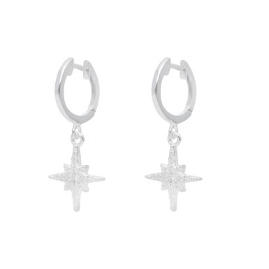 New Sterling Silver Cubic Zirconia North Star Huggie Earrings