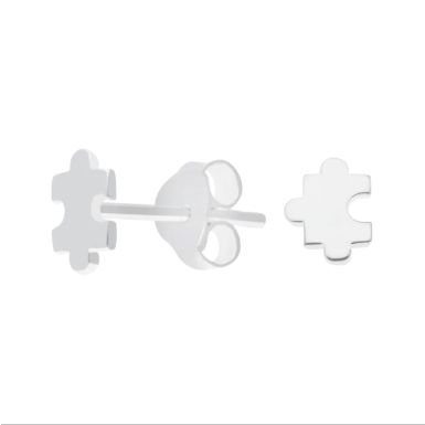 New Sterling Silver Jigsaw Puzzle Pieces Stud Earrings