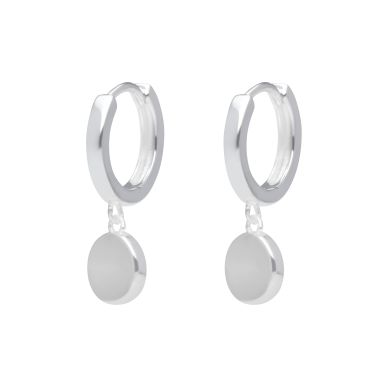 New Sterling Silver Disc Charm Huggie Style Hoop Earrings