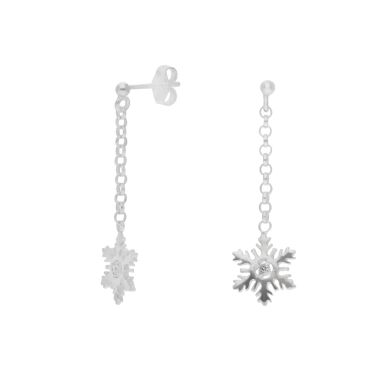 New Sterling Silver Cubic Zirconia Snowflake Drop Earrings