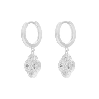 New Sterling Silver Cubic Zirconia Sunburst Petal Drop Earrings
