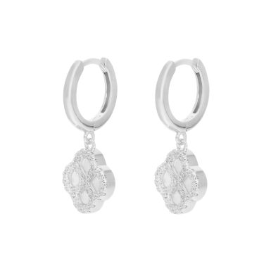 New Silver Cubic Zirconia & Mother Of Pearl Petal Drop Earrings