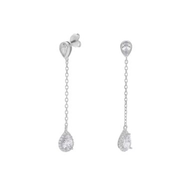 New Sterling Silver Cubic Zirconia Pear Halo Chain Drop Earrings