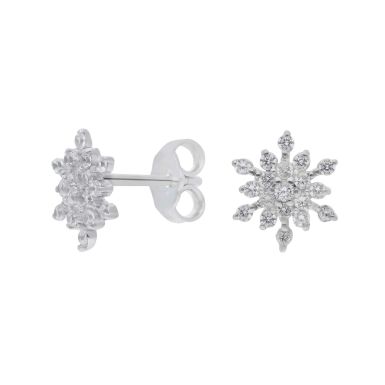 New Sterling Silver Cubic Zirconia Snowflake Stud Earrings