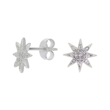 New Sterling Silver Cubic Zirconia Star Stud Earrings