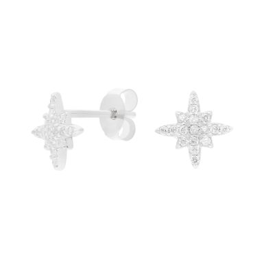 New Sterling Silver Cubic Zirconia North Star Stud Earrings
