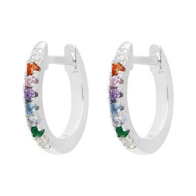 New Sterling Silver Rainbow Cubic Zirconia Huggie Hoop Earrings