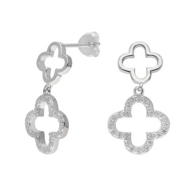 New Sterling Silver Cubic Zirconia Clover Petal Drop Earrings