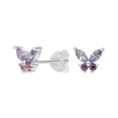 New Sterling Silver Pink & Purple Butterfly Stud Earrings