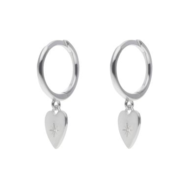 New Sterling Silver Gemstone Heart Charm Huggie Hoop Earrings