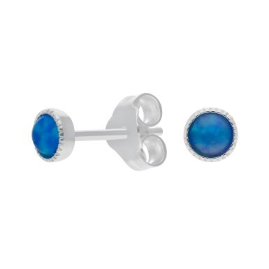 New Sterling Silver Synthetic Blue Opal Circle Stud Earrings