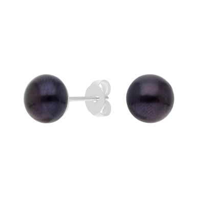New Sterling Silver Black Freshwater Pearl Stud Earrings