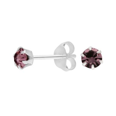 New Sterling Silver Purple Crystal Stud Earrings