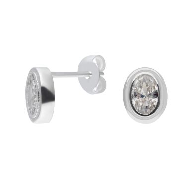 New Sterling Silver Oval Cubic Zirconia Stud Earrings