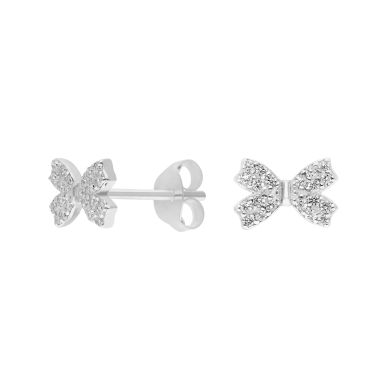 New Sterling Silver Cubic Zirconia Bow Stud Earrings