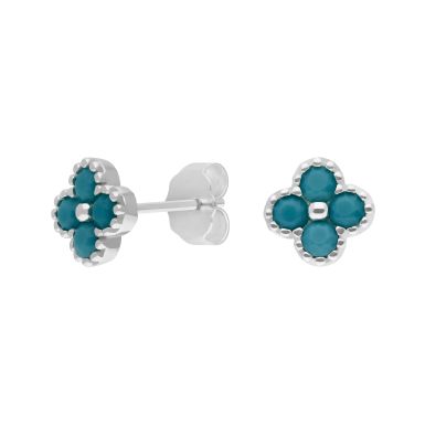 New Sterling Silver Synthetic Turquoise Clover Petal Earrings
