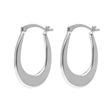 New Sterling Silver Oval Flat Tapered Creole Earrings