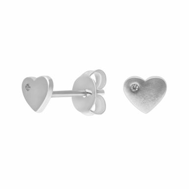 New Sterling Silver Cubic Zirconia Set Flat Heart Stud Earrings