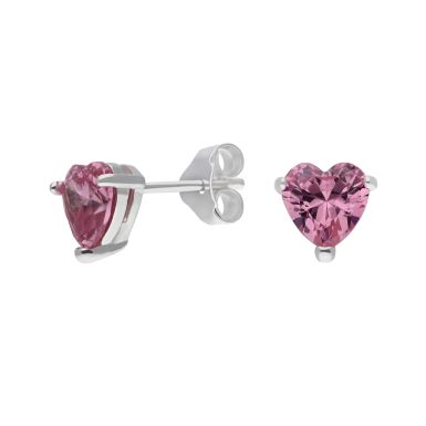 New Sterling Silver Pink Cubic Zirconia Heart Stud Earrings