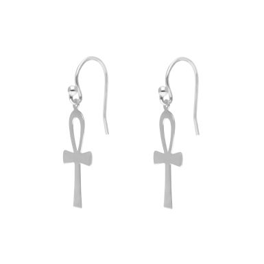 New Sterling Silver Ankh Cross Drop Earrings