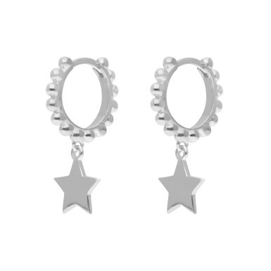 New Sterling Silver Beaded Huggie Style Star Earrings