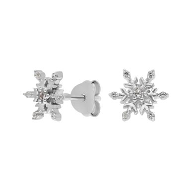 New Sterling Silver Cubic Zirconia Snowflake Stud Earrings