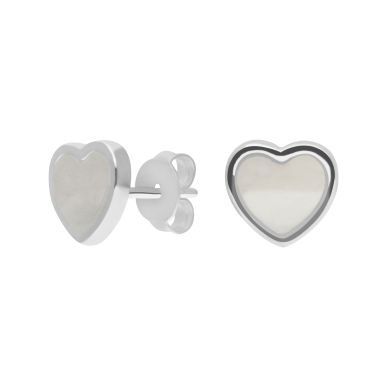 New Sterling Silver Mother Of Pearl Heart Stud Earrings