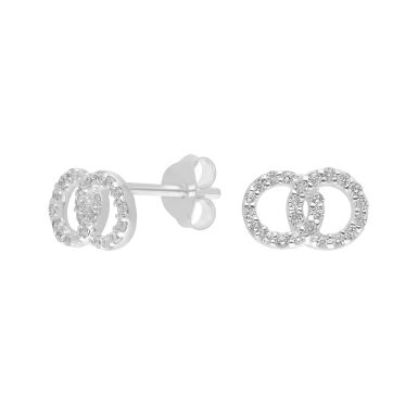 New Sterling Silver Cubic Zirconia Double Circle Stud Earrings